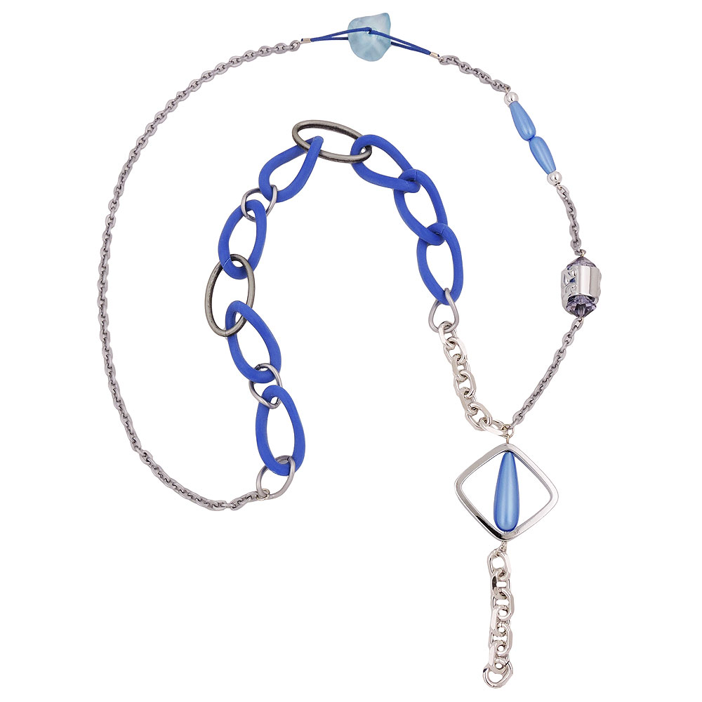 Kette Kunststoffperlen blau transparent chromfarben Kettenglieder Aluminium 90cm (Länge 90cm, blau)