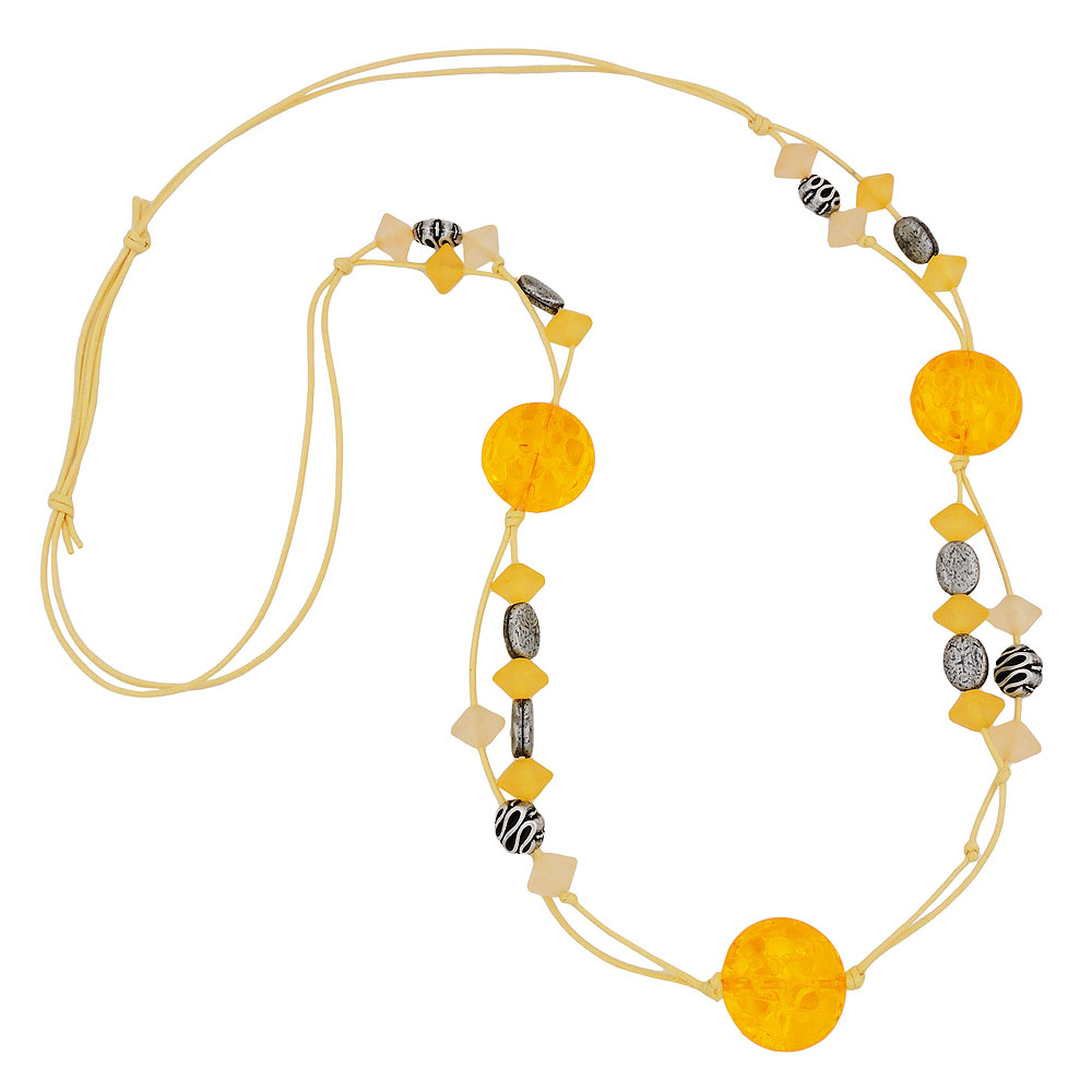 Kette 25mm Krokoperle gelbe und altsilberne Kunststoffperlen Kordel hellgelb 90cm (Länge 90cm, gelb)