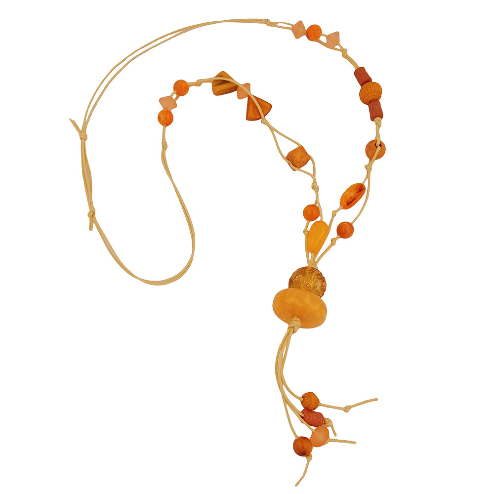 Kette Y-Form gelb-orange Kunststoffperlen Blumenperle Baumwollkordel 90cm (Länge 90cm, gelb)