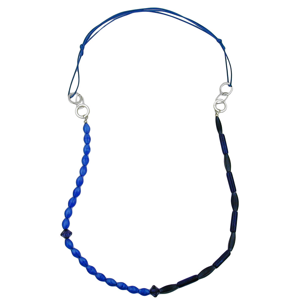 Kette Kunststoffperlen blau Metallringe rhodiniert Kordel blau 90cm (Länge 90cm, blau)