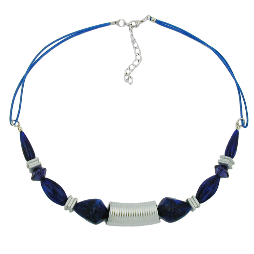 Kette, Rillenwalze silber-matt, blau (Länge 45cm, blau)