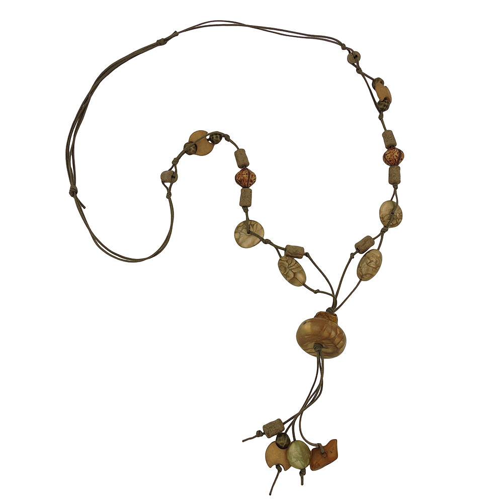 Kette Kunststoffperlen Scheibe oliv seidig-glänzend Kordel olivgrün 90cm (Länge 90cm, oliv-khaki)