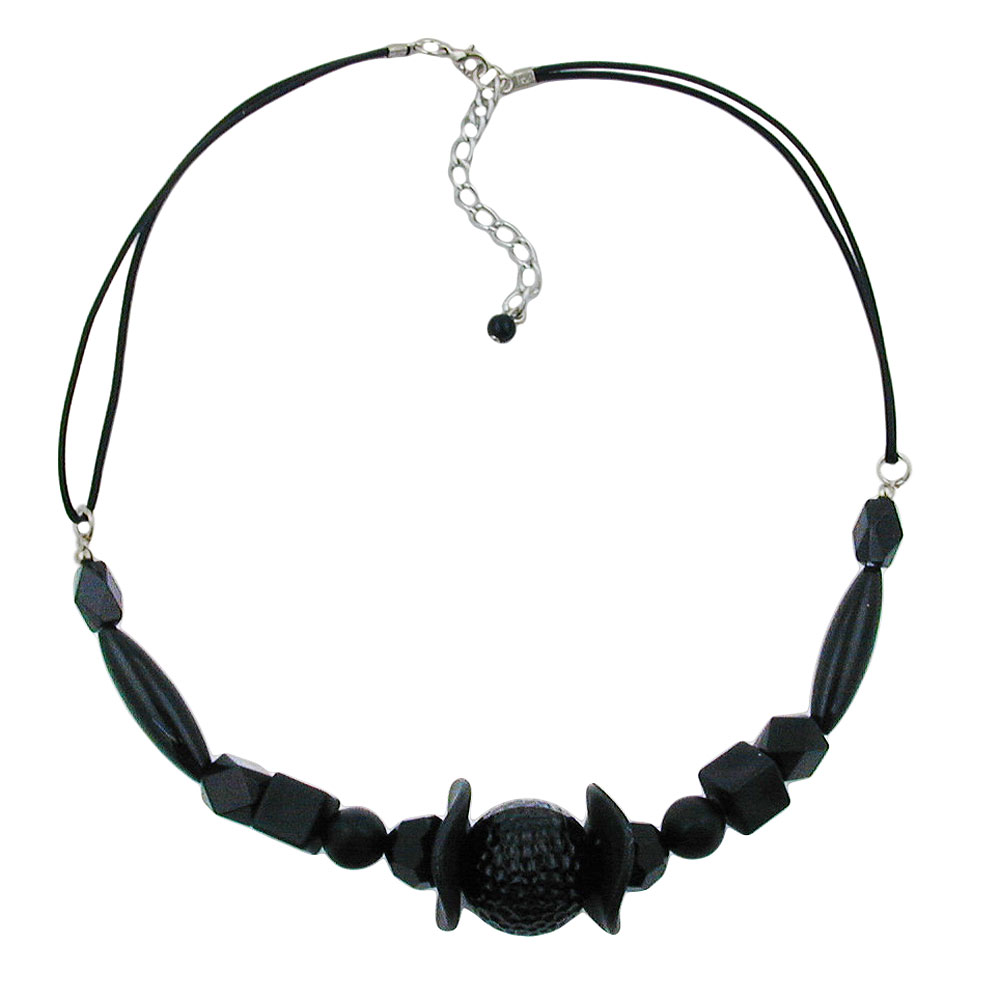 Kette 21mm Wabenperle Kunststoff schwarz glänzend Kordel schwarz 45cm (Länge 45cm, schwarz)