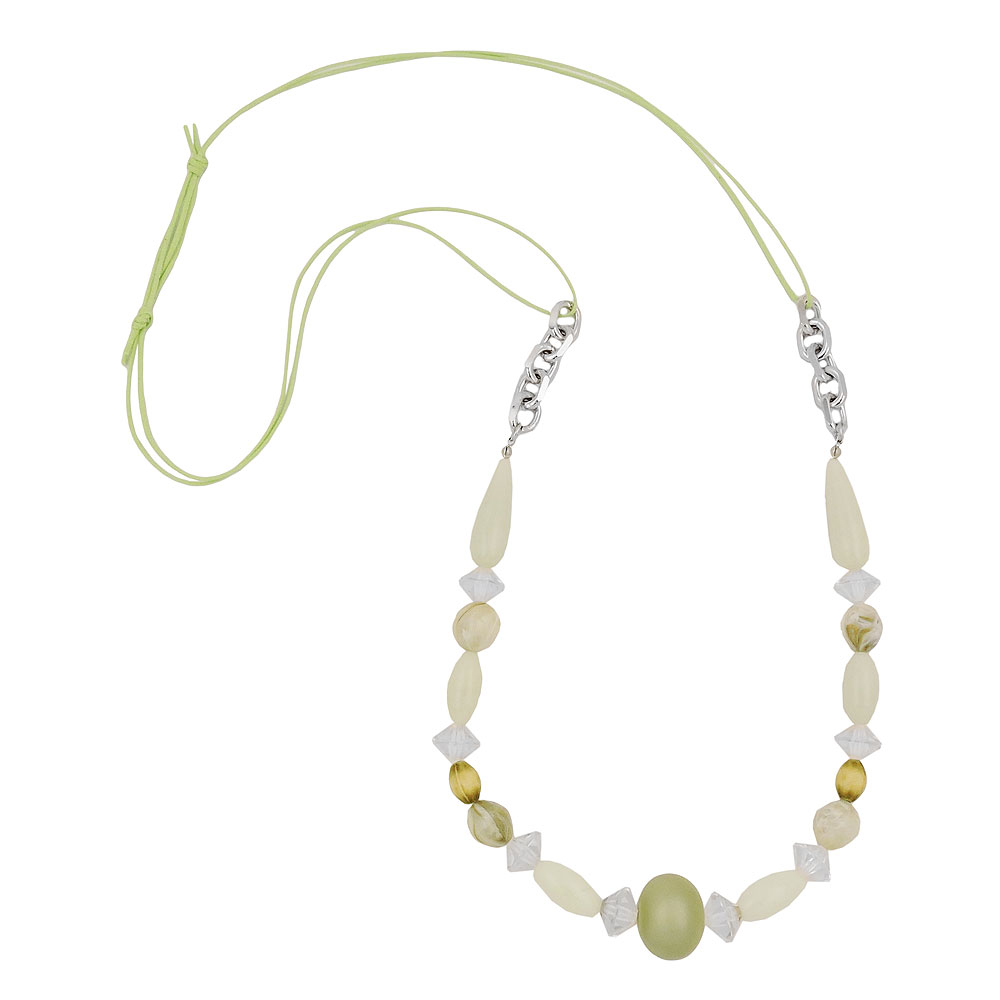 Kette Kunststoffperlen mint-oliv-kristall Kordel hellgrün mintgrün 80cm (Länge 80cm, grün - weiß)