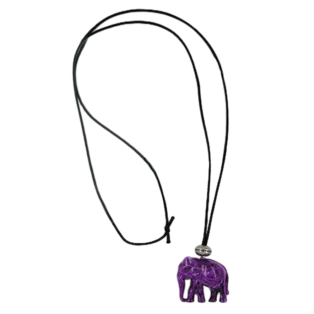 Kette 35x32x18mm Elefant Kunststoff lila-weiß marmoriert Kordel schwarz 90cm (Länge 90cm, lila)