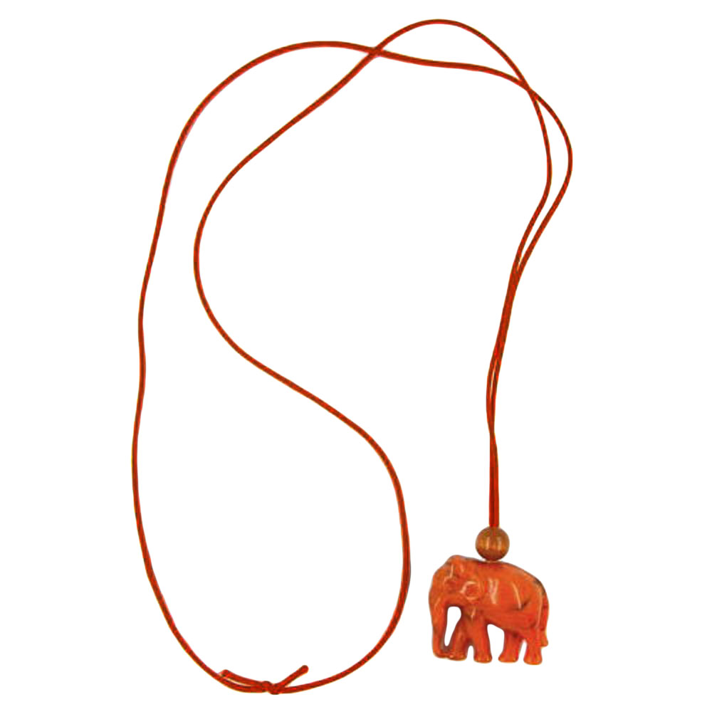 Kette 35x32x18mm Elefant Kunststoff orange-schwarz marmoriert Kordel orange 90cm (Länge 90cm, orange)