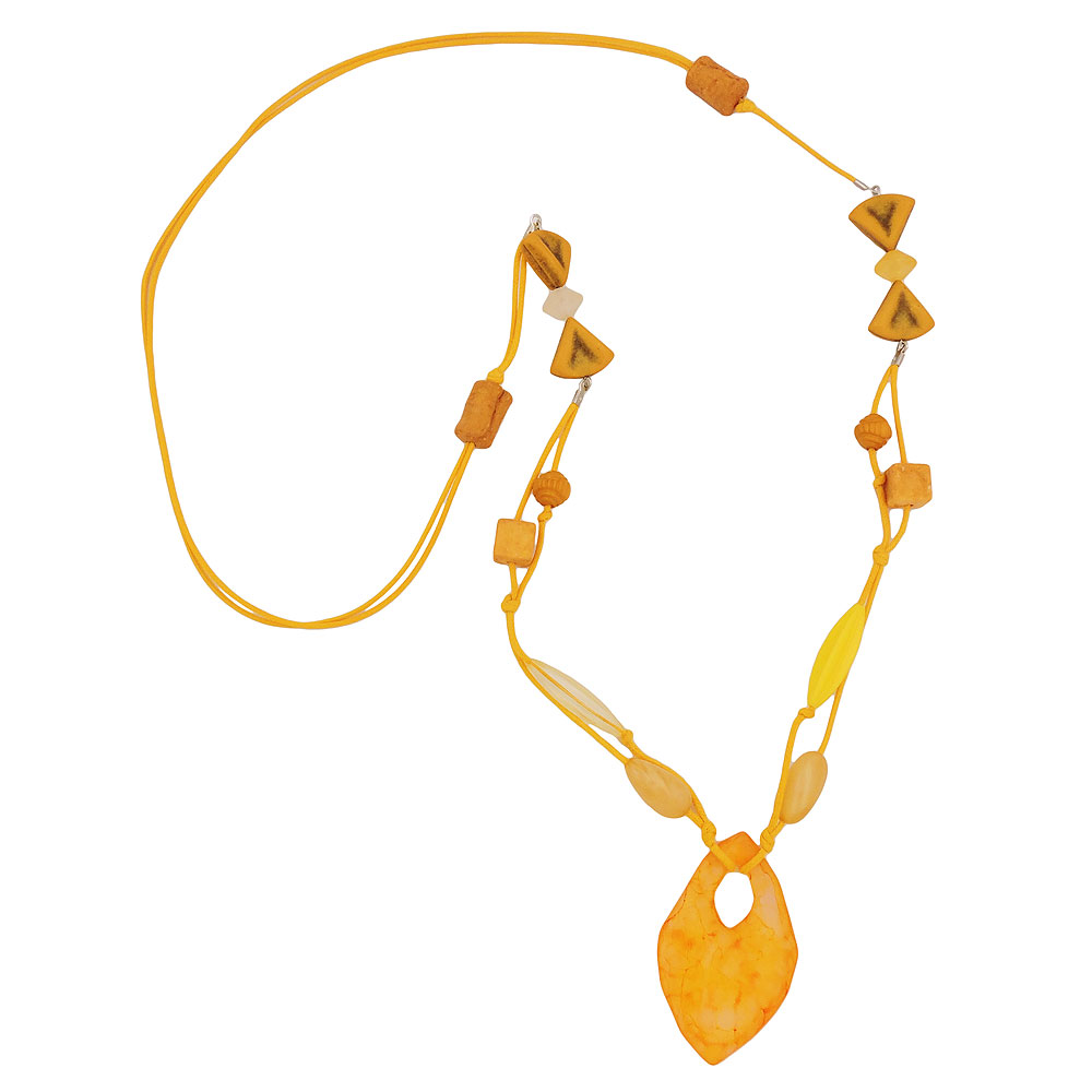 Kette 55x35mm Faustkeil Kunststoff gelb-orange-marmoriert Kordel gelb 90cm (Länge 90cm, gelb)