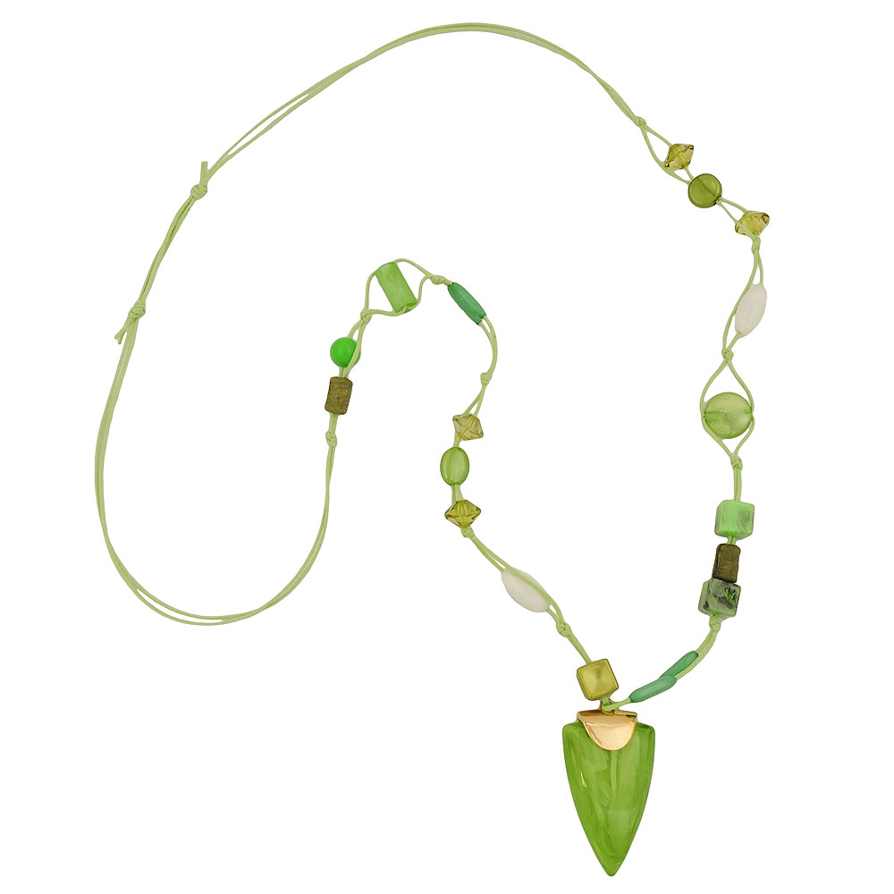 Kette 44x28mm Dreieck mit Schluppe hellgrün Kordel lindgrün 80cm (Länge 80cm, hellgrün)