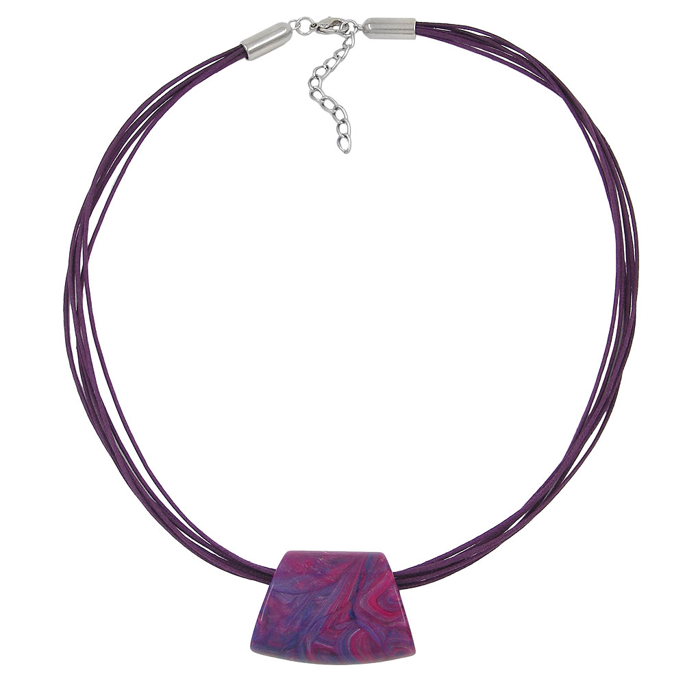 Kette Kunststoffperle Trapez lila-pink-blau glänzend Kordel dunkellila 45cm (Länge 50cm, lila)
