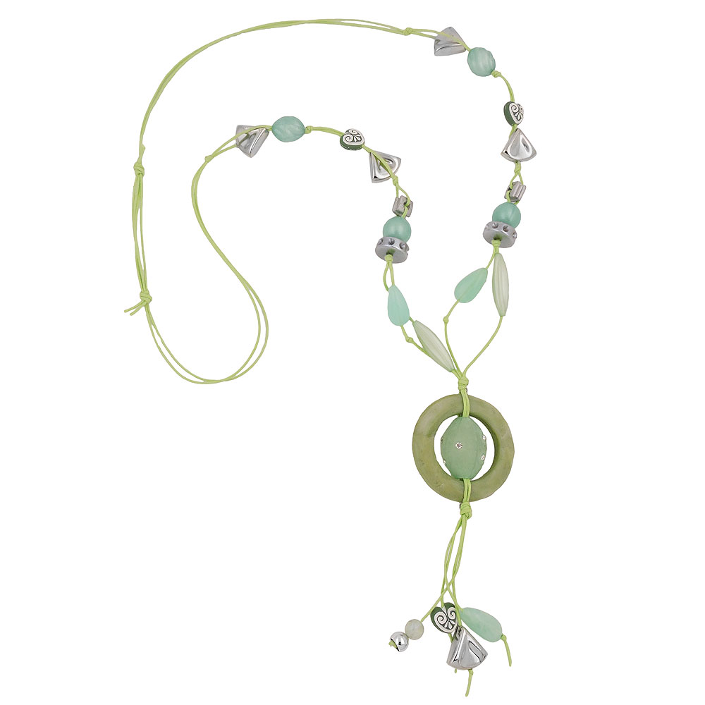 Kette Kunststoffperlen Ring oliv-grün Perlen mint-grün Kordel lindgrün 90cm (Länge 90cm, mint - hellgrün)