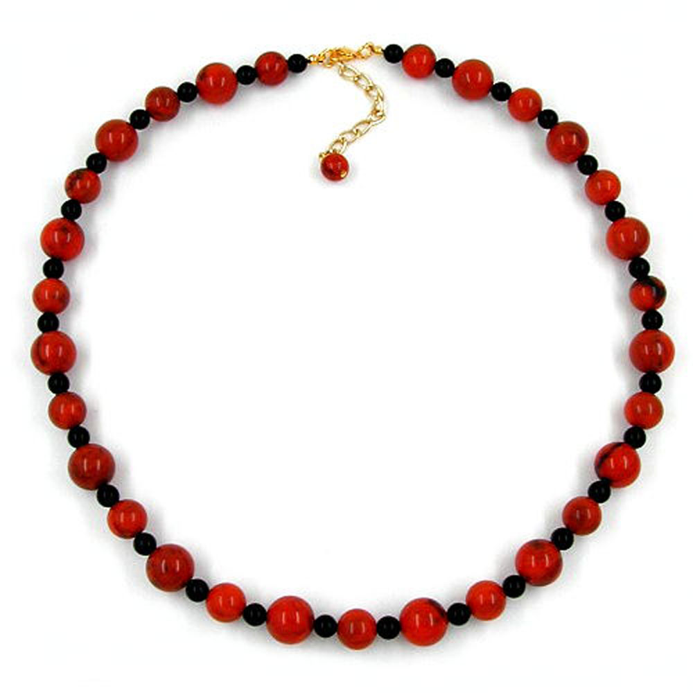 Kette 10-12mm Perlen Kunststoff orange-schwarz-marmoriert 50cm (Länge 50cm, braun)