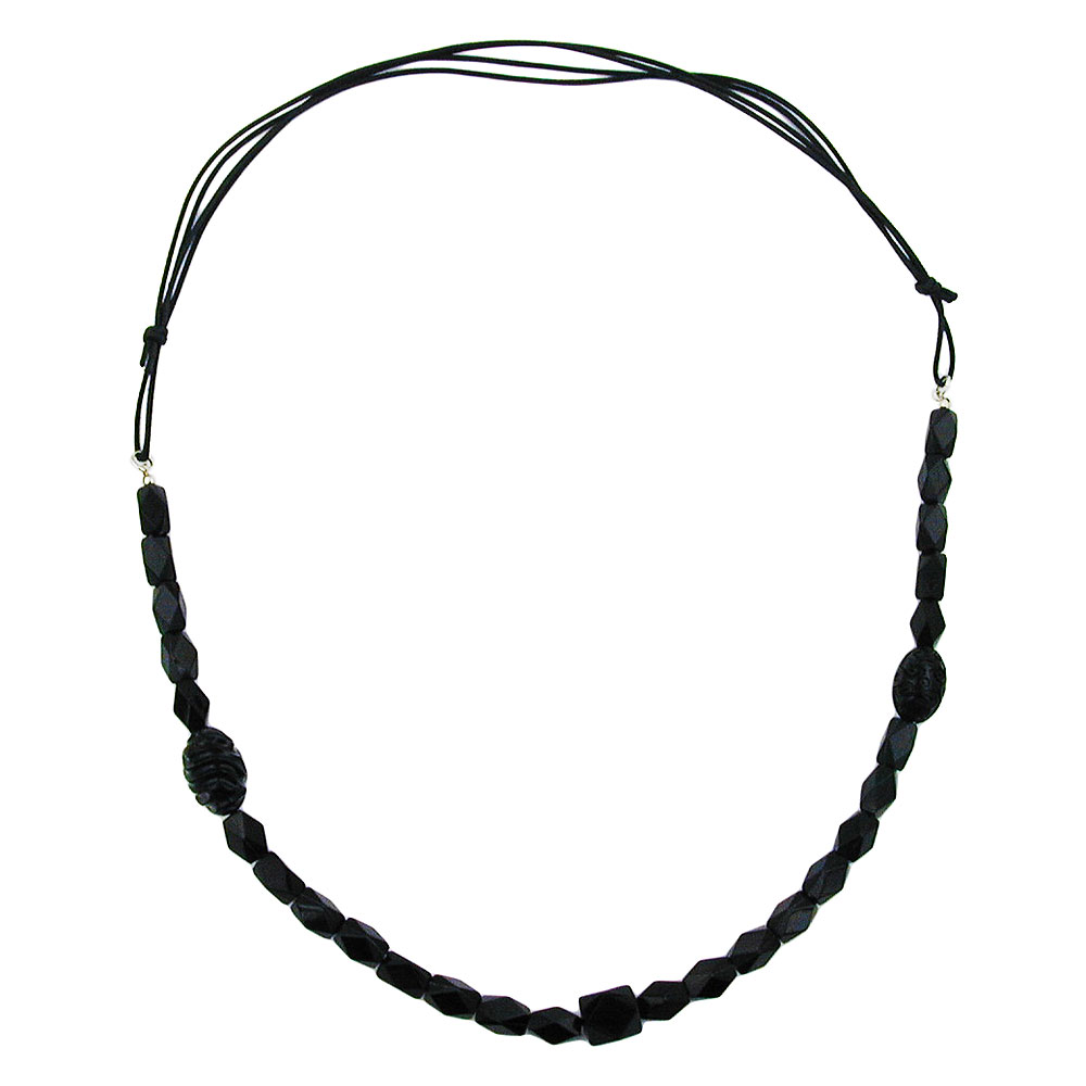 Kette Kunststoffperlen Schliffperle schwarz Kordel schwarz 90cm (Länge 90cm, schwarz)