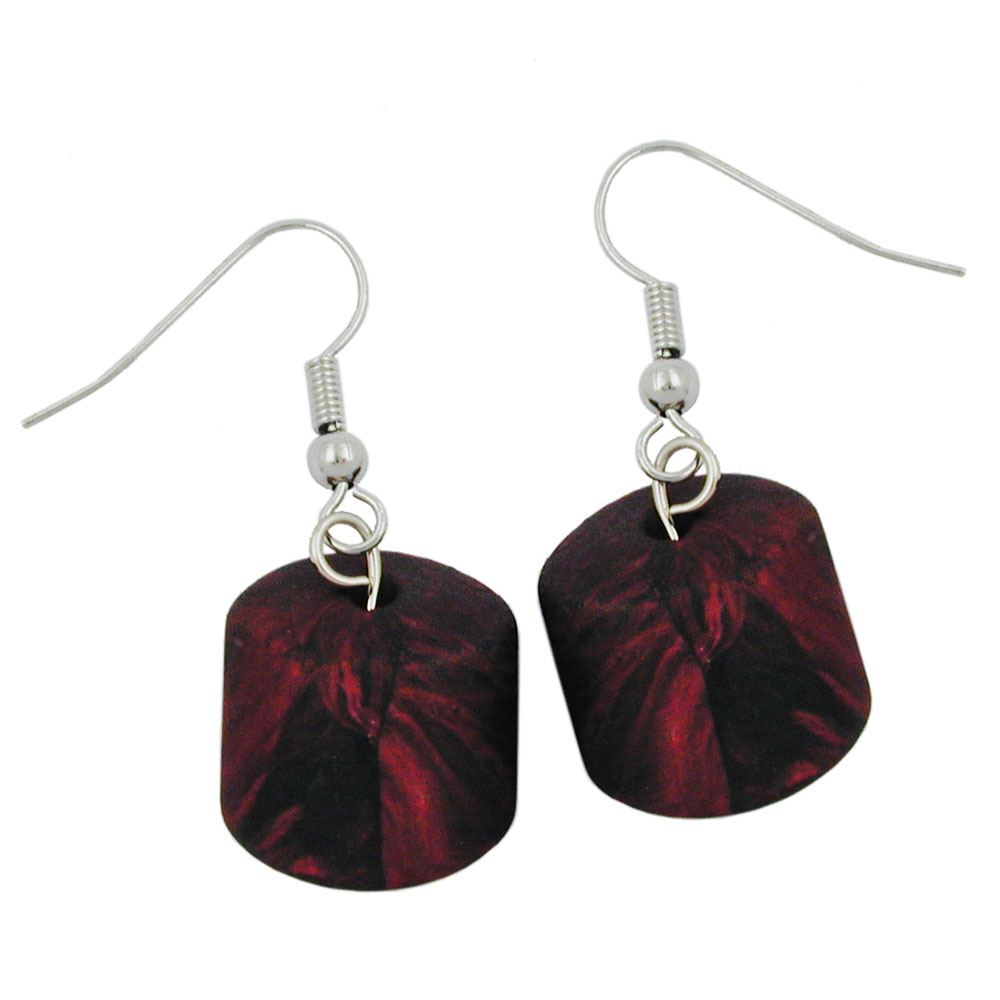 Ohrhaken Ohrhänger Ohrringe 37x15mm Schrägperle Kunststoff rot-metallic-marmoriert (rot - schwarz)