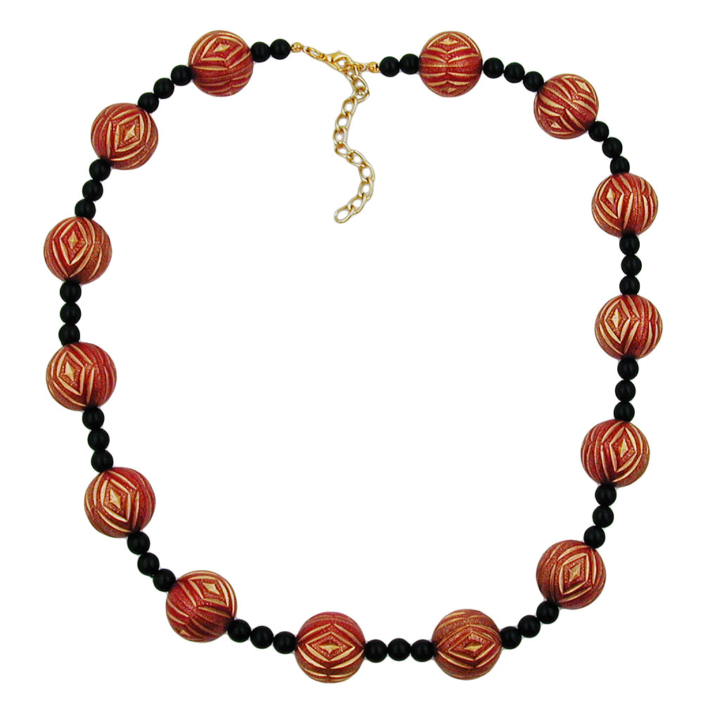Kette 18mm Gravurperlen orange-rot-goldfarben Kunststoff 50cm (Länge 50cm, rot - schwarz)