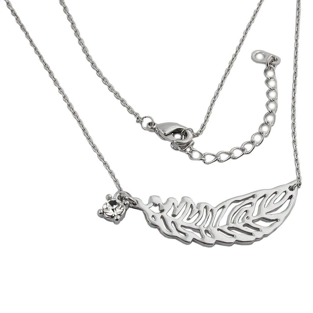 Kette 34x11mm Metallanhänger Feder Ankerkette rhodiumfarbig 42cm (Länge 42cm)