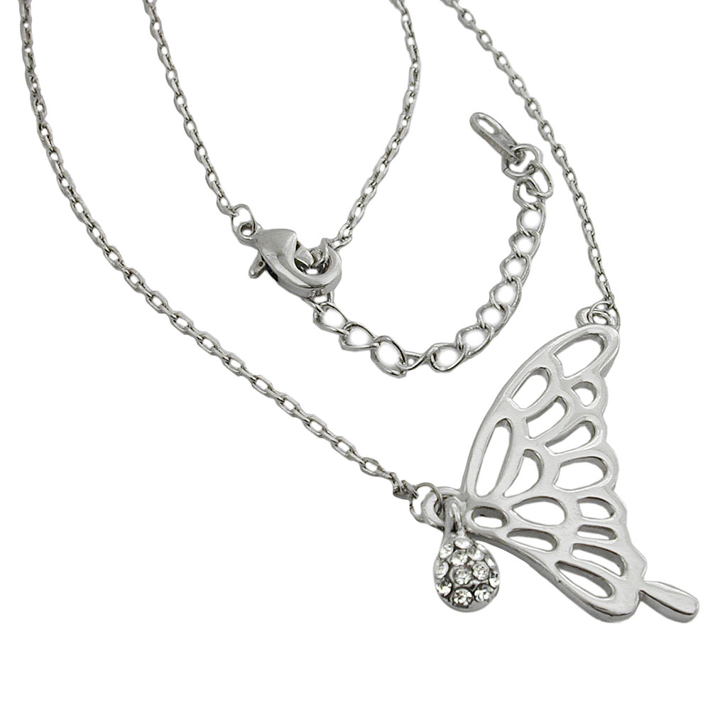 Kette 30x20mm Metallanhänger Flügel Ankerkette rhodiumfarbig 42cm (Länge 42cm)