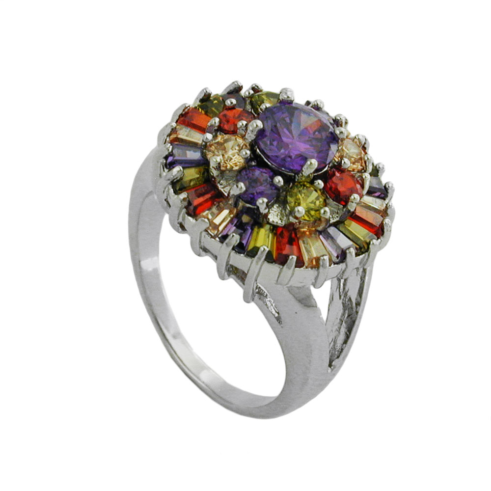 Ring 18mm lila Glasstein mit vielen bunten Glassteinen rhodiniert Ringgröße 60 (Ringgröße 60/19, multicolor)
