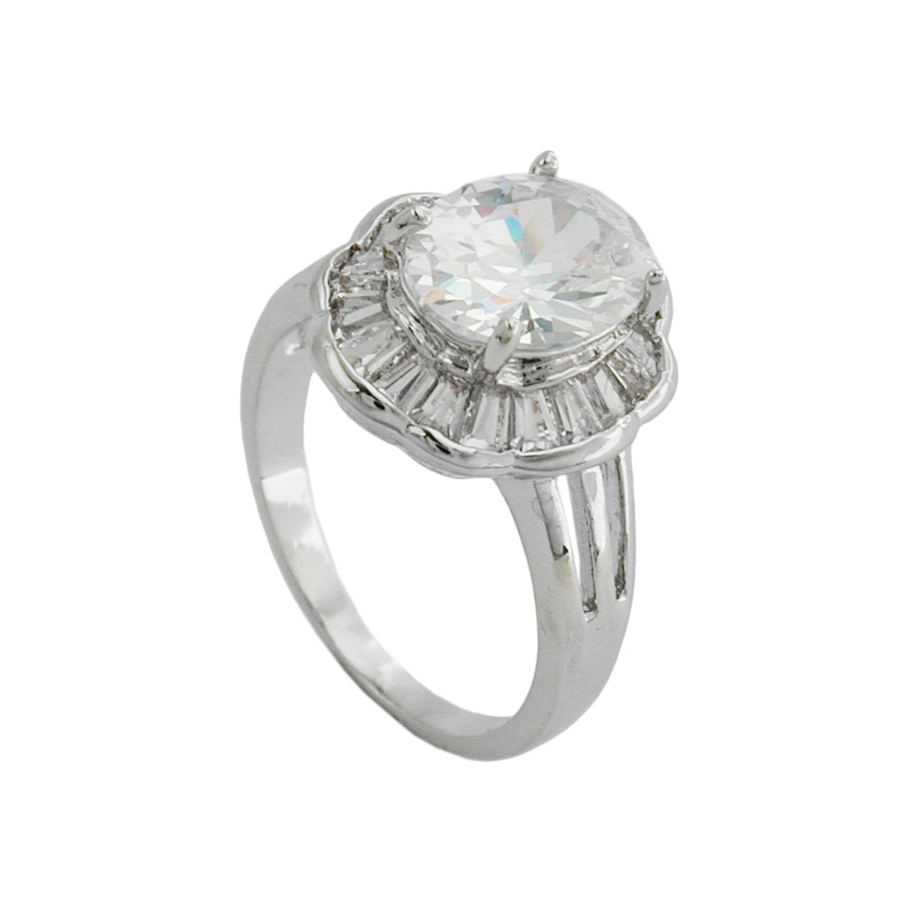 Ring 16x14mm ovaler Zirkonia mit vielen kleinen rhodiniert Ringgröße 54 (Ringgröße 54/17)