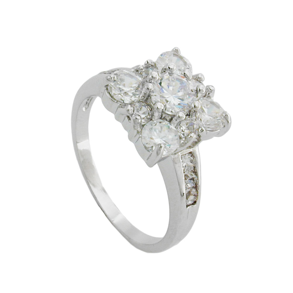 Ring 11x11mm Viereck mit weißen Zirkonias rhodiniert Ringgröße 54 (Ringgröße 54/17)