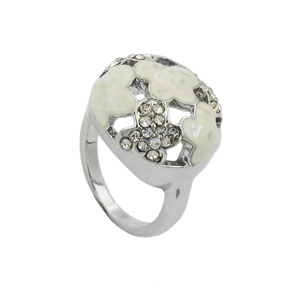 Ring 17mm mit weißen Glassteinen und weiß-emaillierten Flächen Ringgröße 56 (Ringgröße 56/18)