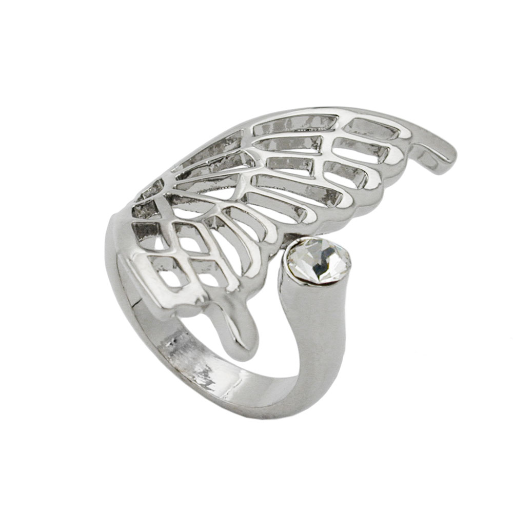 Ring 31x18mm halber Schmetterlingsflügel mit 1 Glasstein rhodiniert Ringgröße 54 (Ringgröße 54/17)