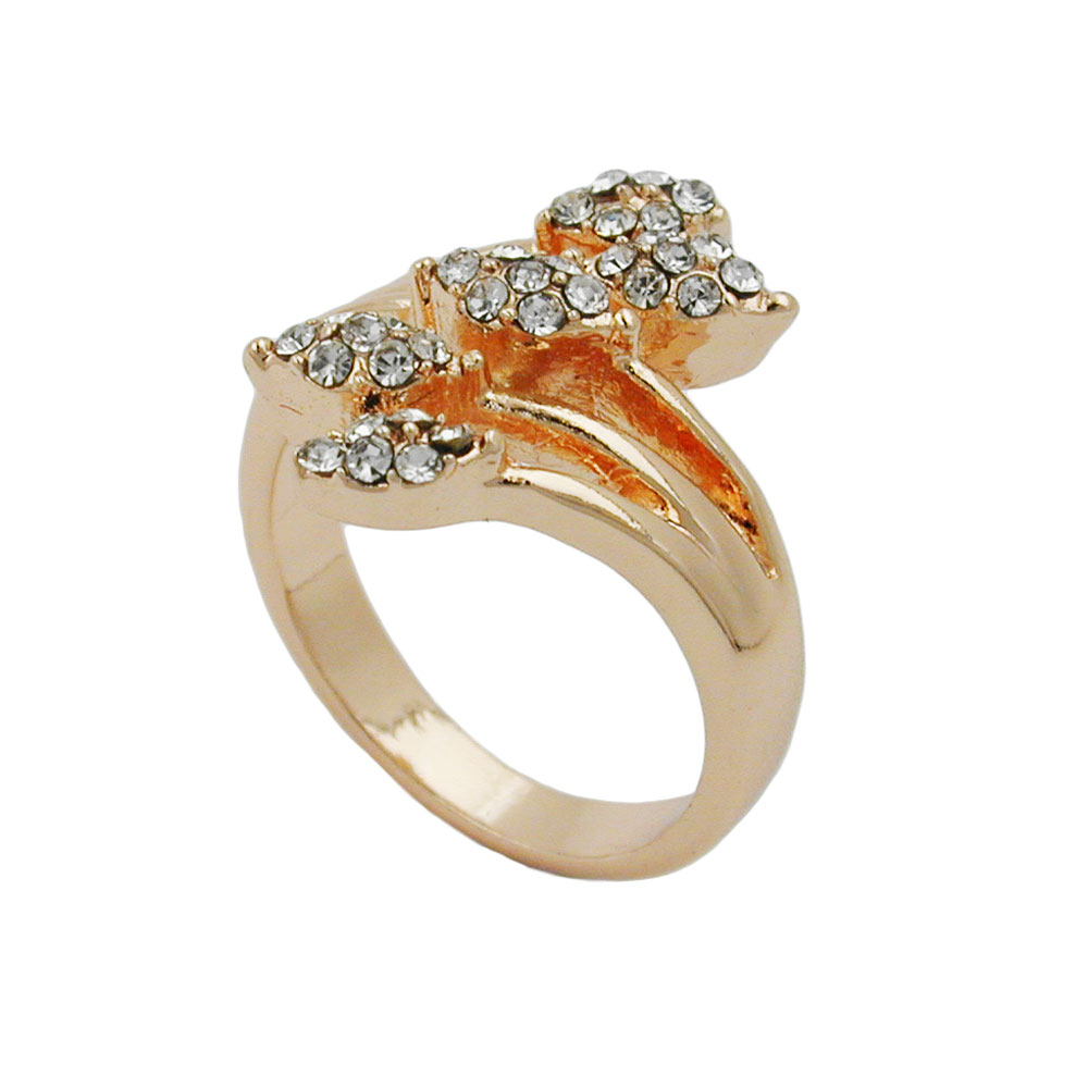 Ring 17mm Blütenranke rotvergoldet mit 5 Blättern mit Glassteinen Ringgröße 50 (Ringgröße 50/16)