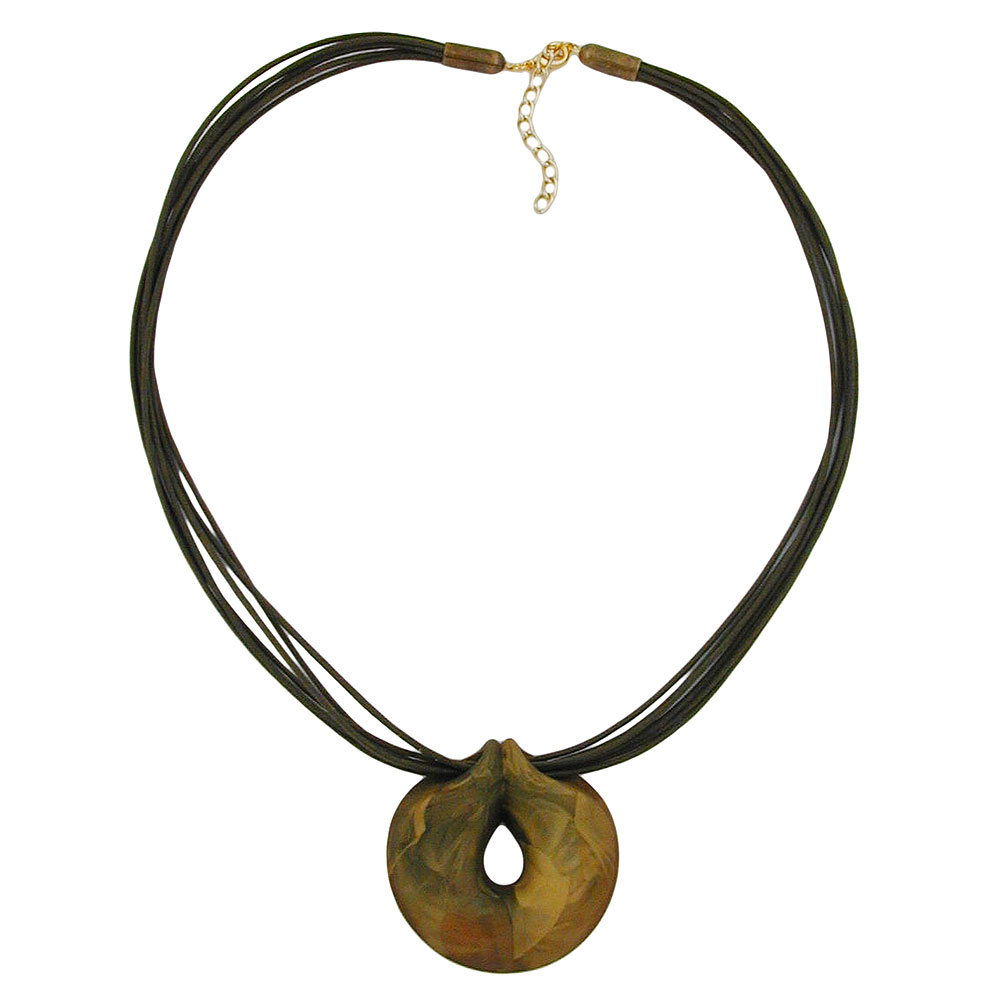 Kette 52mm Kunststoff Anhänger Amulett oliv marmoriert Kordel oliv 55cm (Länge 55cm, oliv - grün)