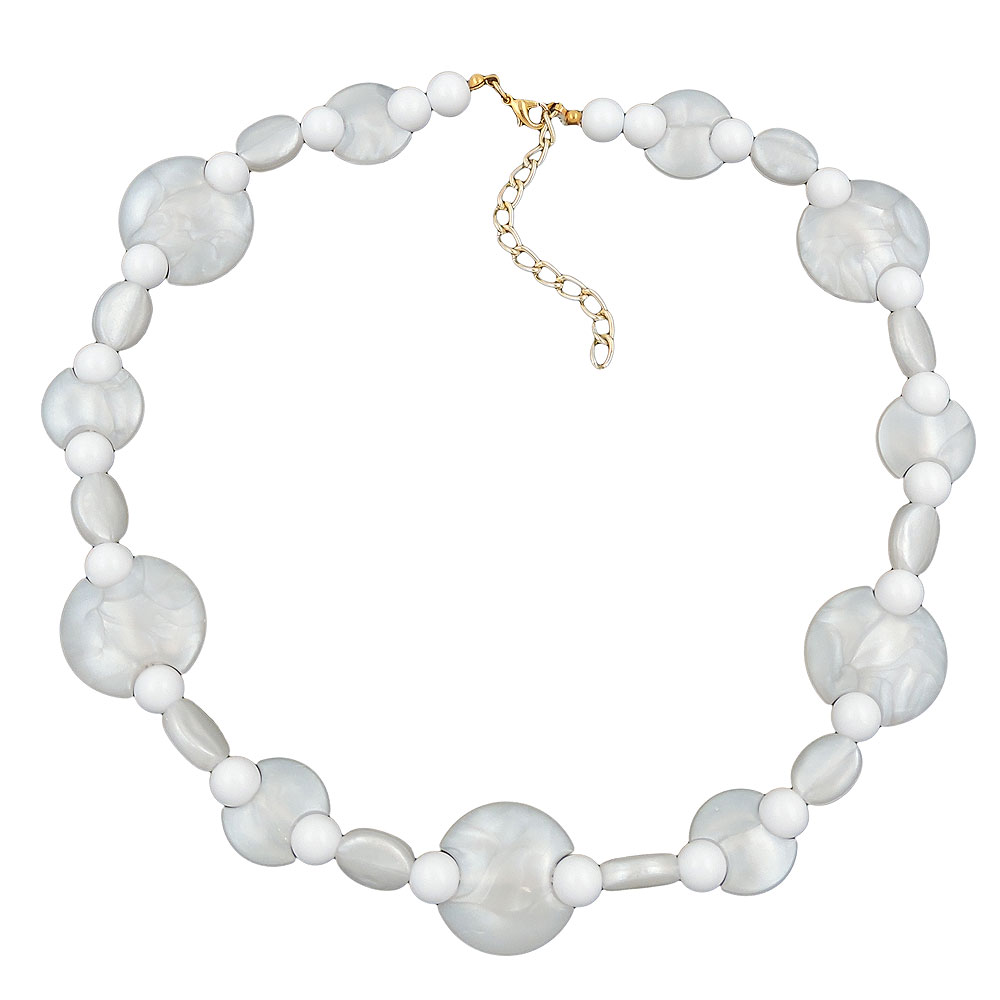 Kette 18mm und 23mm Scheiben Kunststoff wachsweiß und Perlen weiß 45cm (Länge 45cm, weiß)