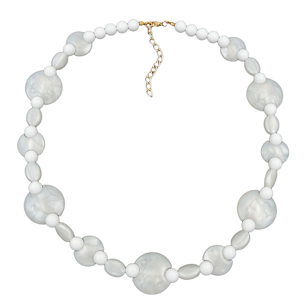Kette 18mm und 23mm Scheiben Kunststoff wachsweiß und Perlen weiß 50cm (Länge 50cm, weiß - wachsweiß)
