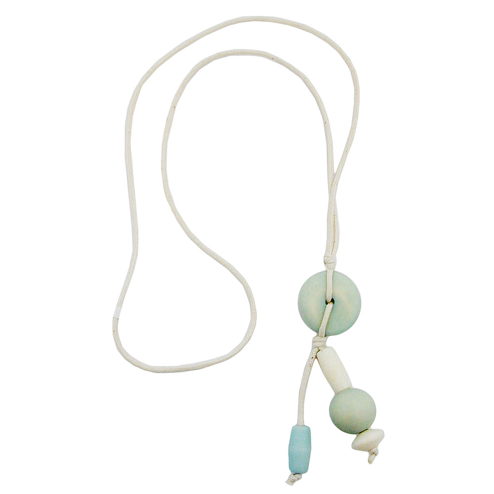 Kette Kunststoffperlen hellblau-beige Kordel beige 80cm (Länge 80cm, türkis)