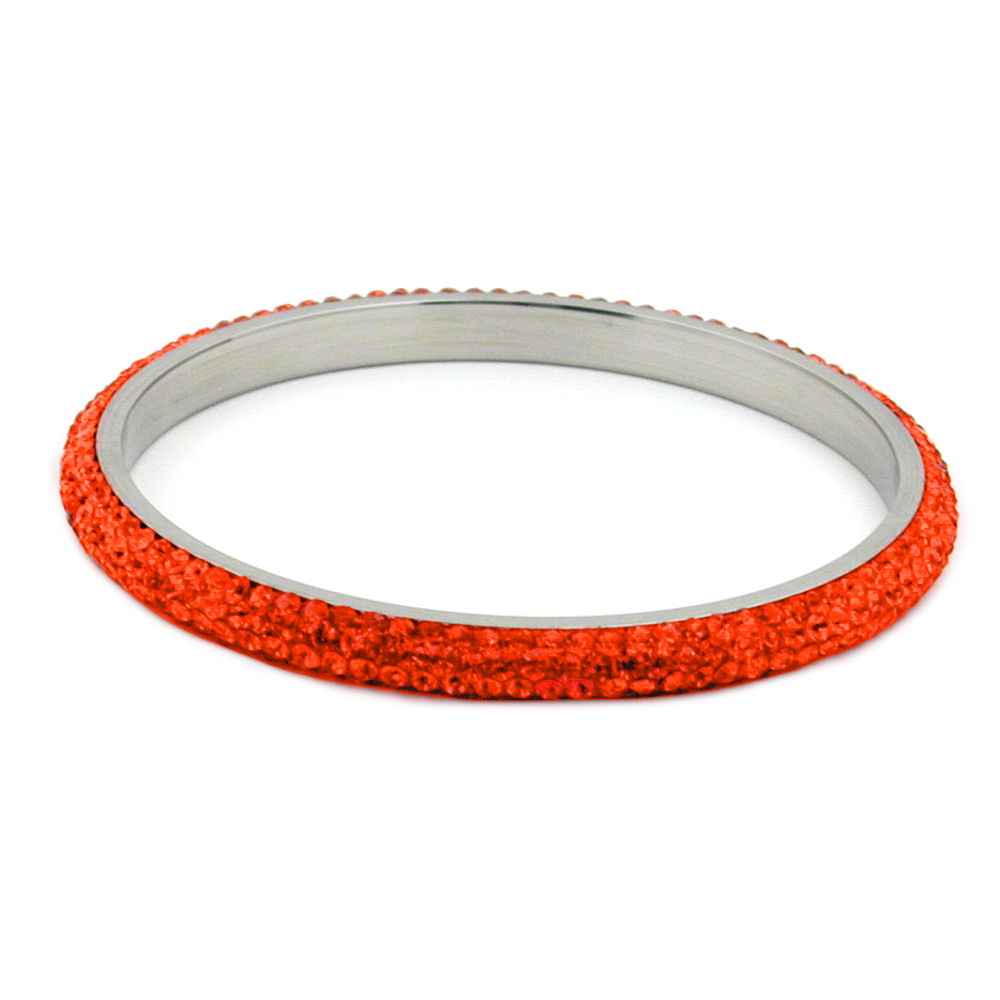 Armreif 75x6,5mm Metall mit 4 Reihen Glassteine rot-orange (orange)