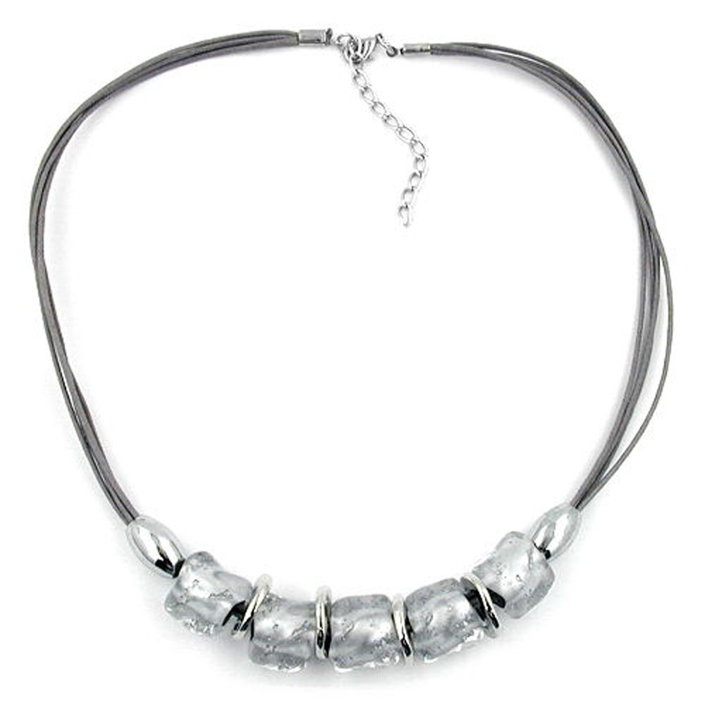 Kette 18x6mm Perle Kunststoff grau-silber-transparent Kordel grau 50cm (Länge 50cm)