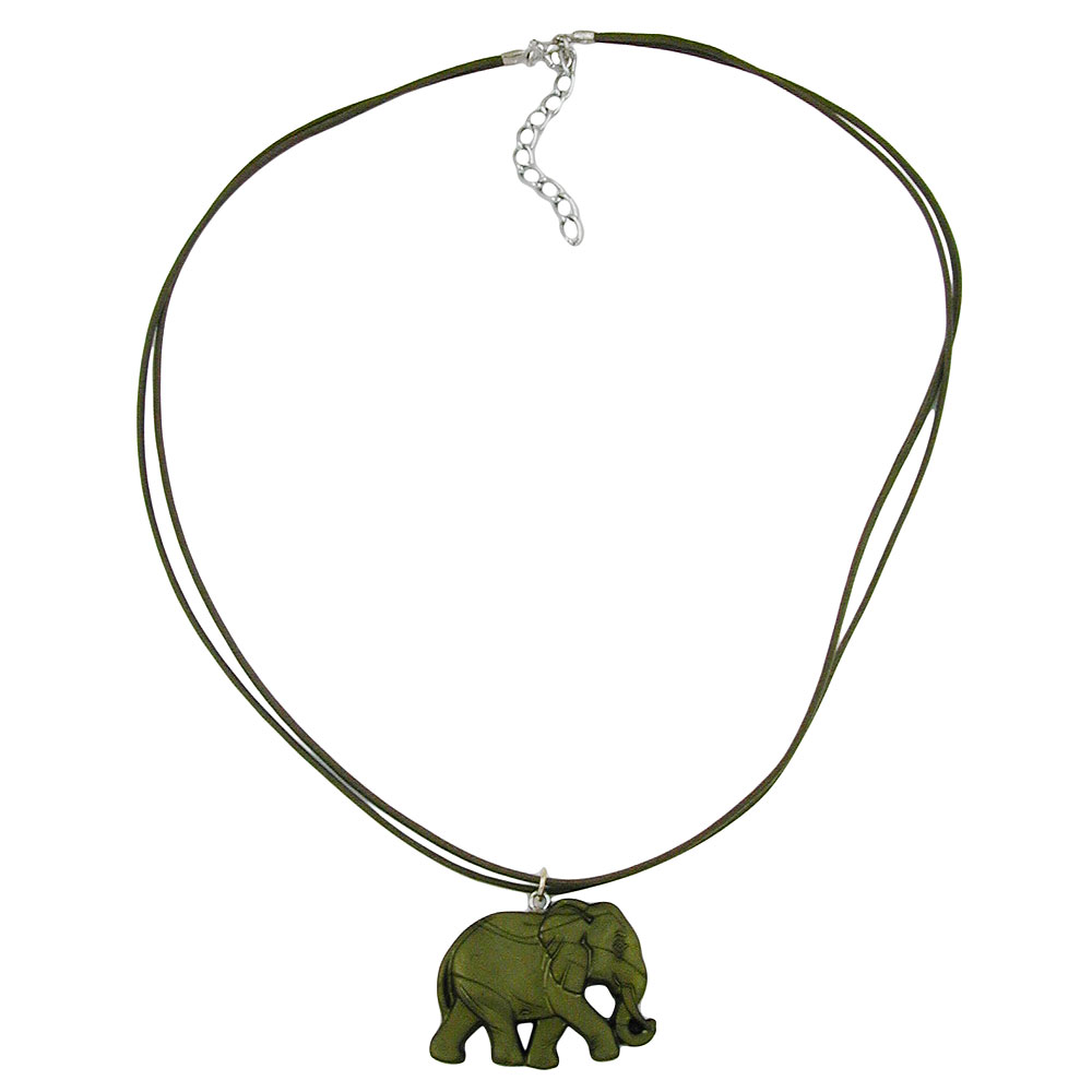 Kette 38x28x6mm Elefant Kunststoff olivgrün seidig matt Kordel oliv 50cm (Länge 50cm, oliv - grün)