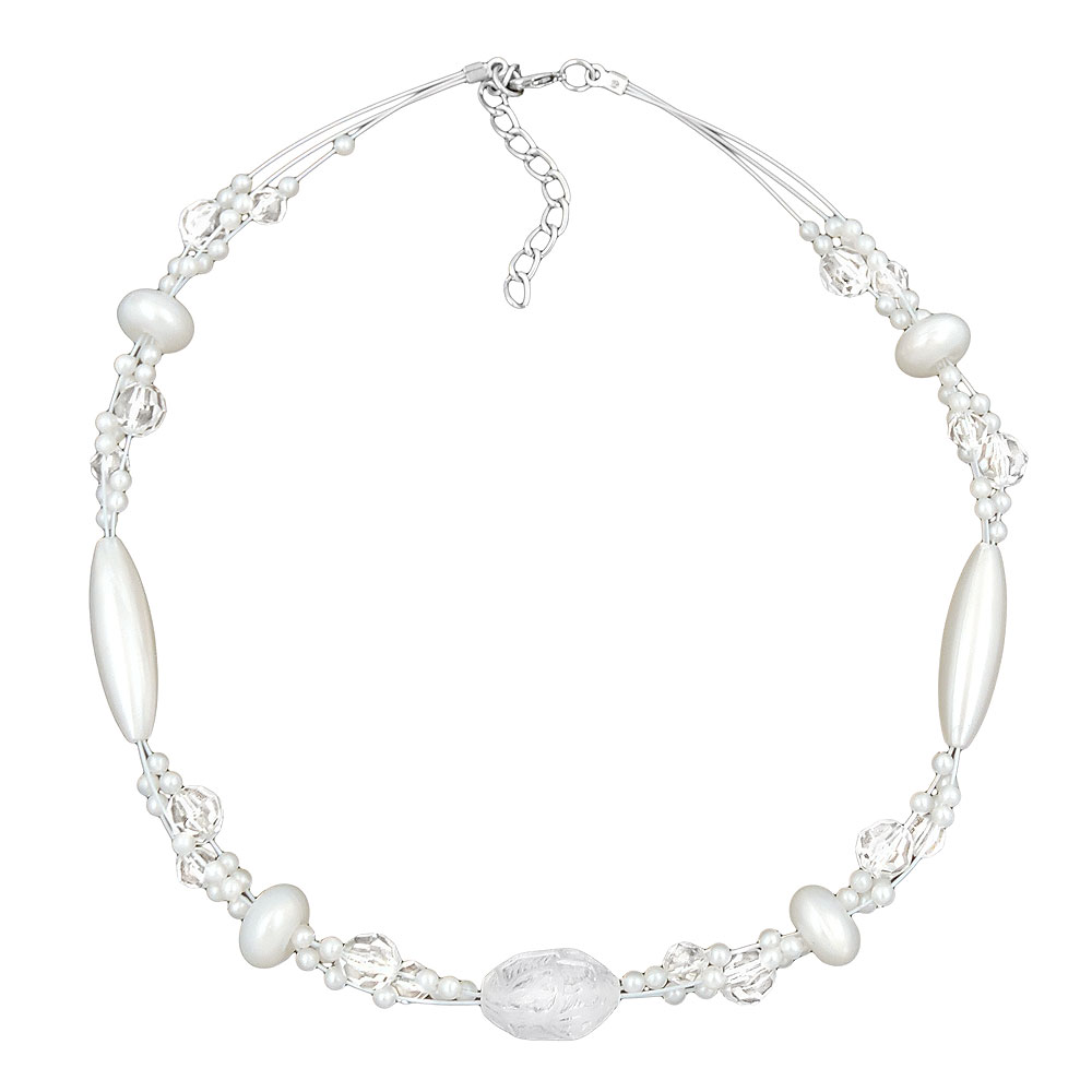 Kette Drahtkette Krokoperle weiß frosted Perle wachsweiß Kunststoffperlen 42cm (Länge 42cm, wachsweiß)