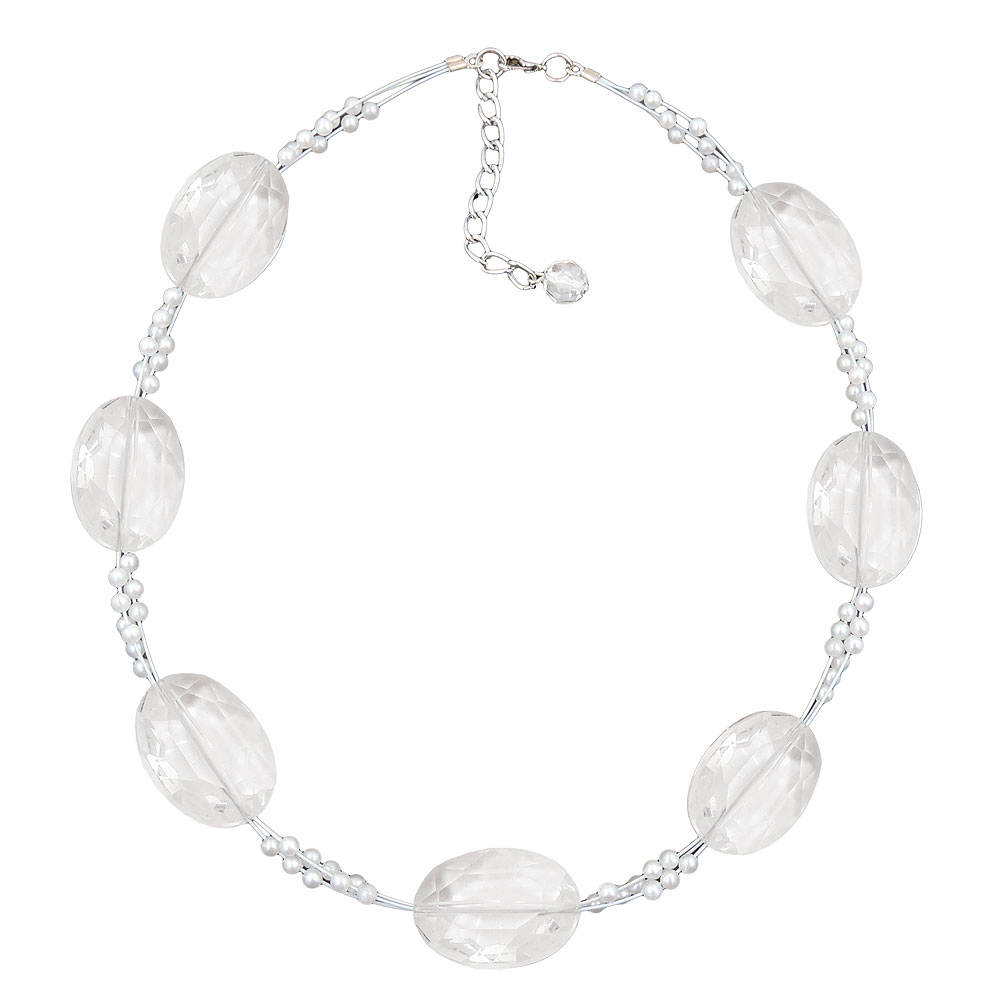 Kette Drahtkette 7x großer Stein facettiert weiß-transparent Kunststoffperlen 42cm (Länge 42cm, crystal - transparent)