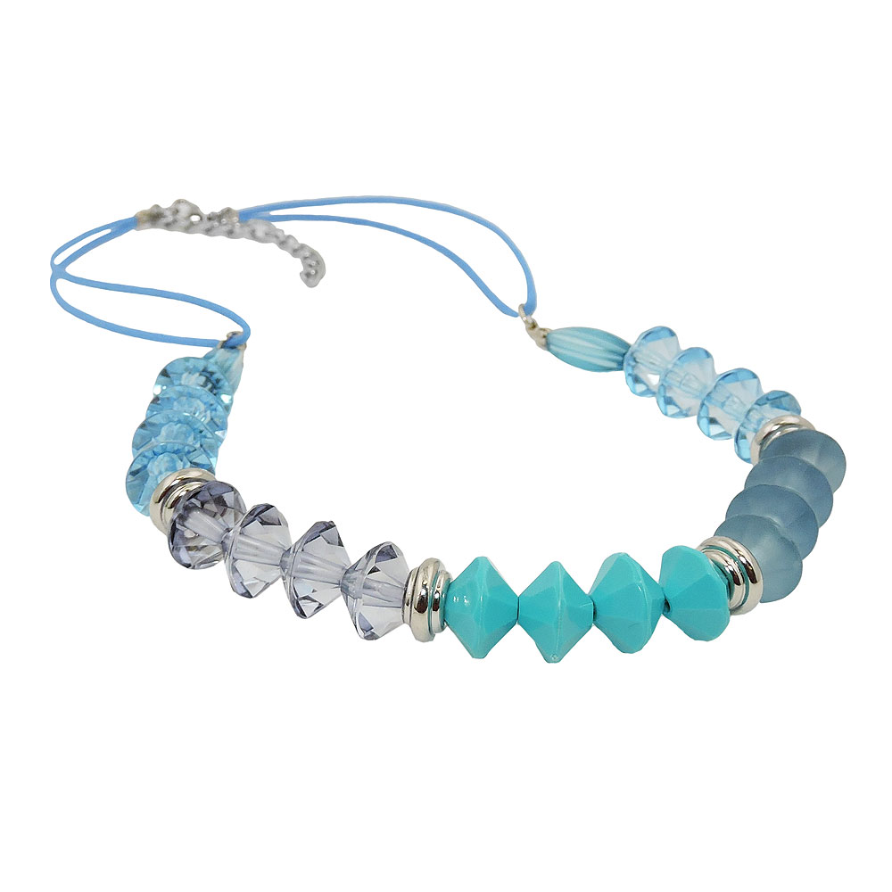Kette 12x9mm Facettenperle Kunststoff türkisblau mit Kordel blau 45cm (Länge 45cm, türkis)
