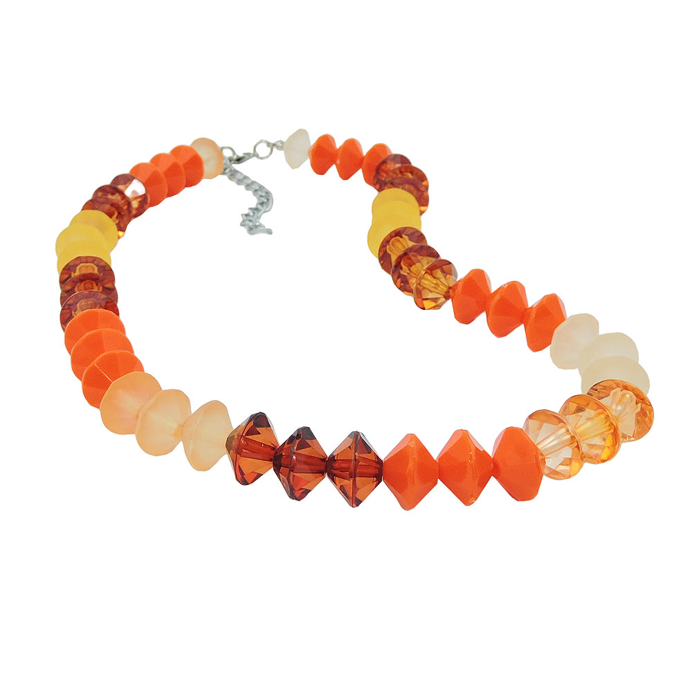 Kette 12x9mm Facettenperlen Kunststoff orange gelb braun 42cm (Länge 42cm, orange braun topas gelb)