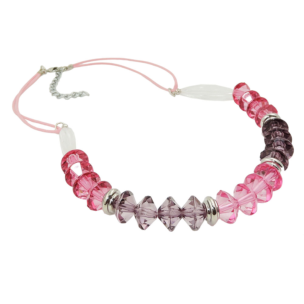 Kette 12x9mm Facettenperle Kunststoff rosa-pink mit Kordel rosa 45cm (Länge 45cm, rosa)