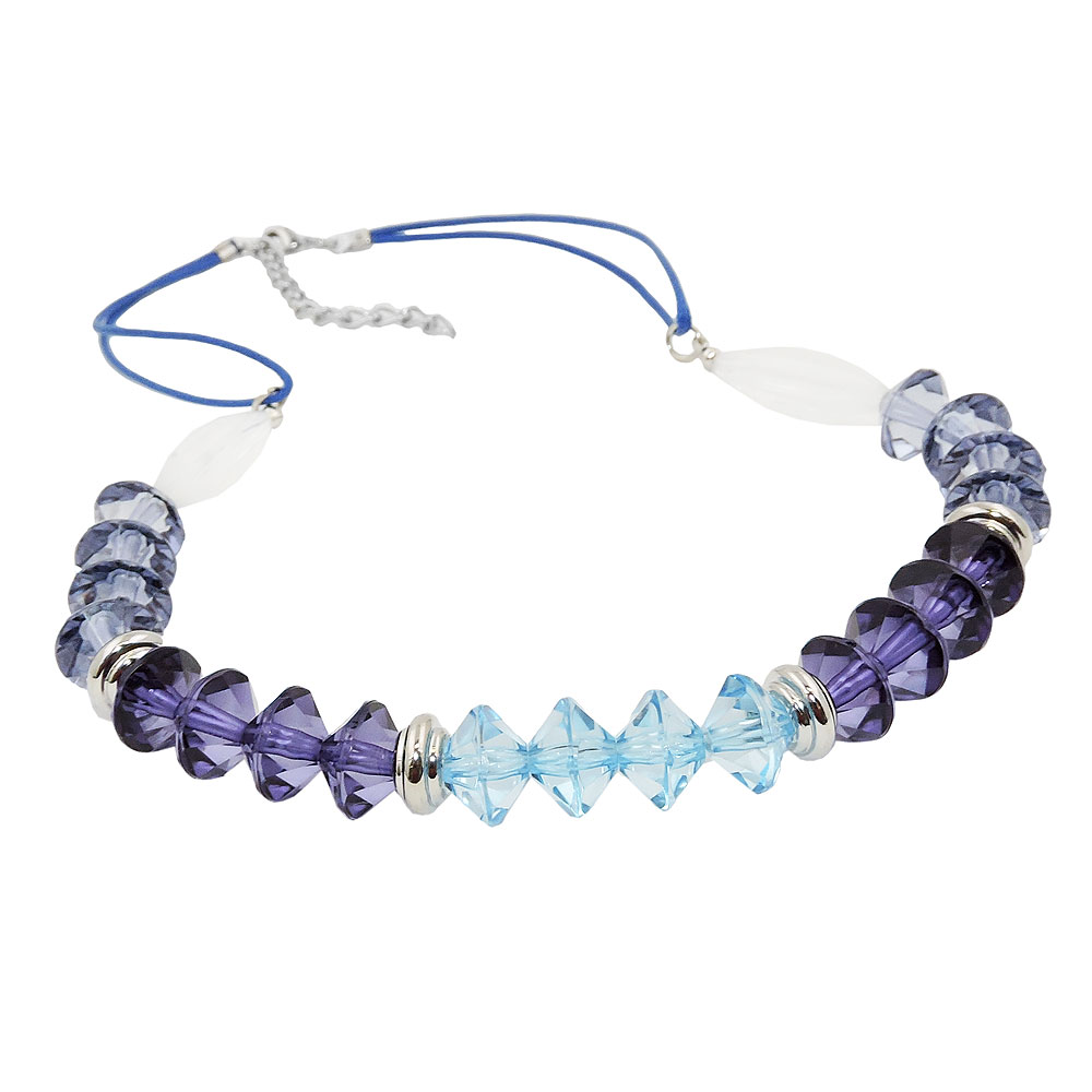 Kette 12x9mm Facettenperle Kunststoff blau mit Kordel blau 45cm (Länge 45cm, blau)