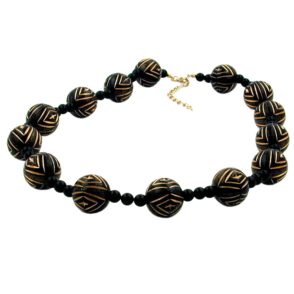 Kette 18mm Gravurperle Kunststoff schwarz-goldfarben 50cm (Länge 50cm, schwarz)