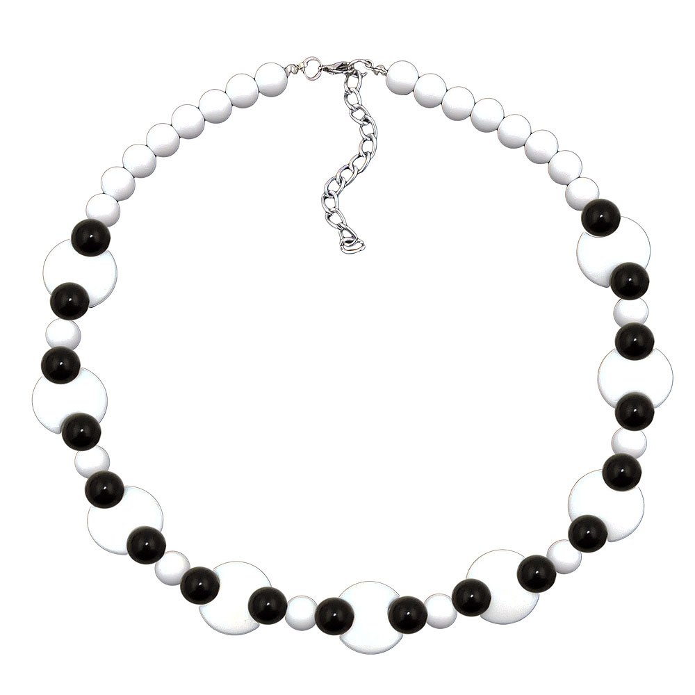 Kette 18mm Kunststoff Scheiben weiß Perle schwarz 42cm (Länge 42cm, gelb - weiß)