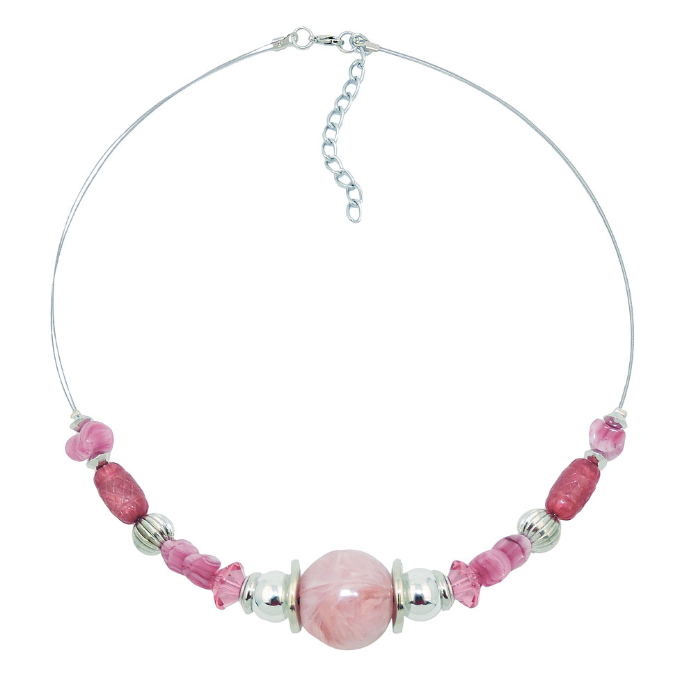 Kette Drahtkette große Perle rosa altrosa silberfarben Kunststoffperlen 45cm (Länge 45cm, rosa)