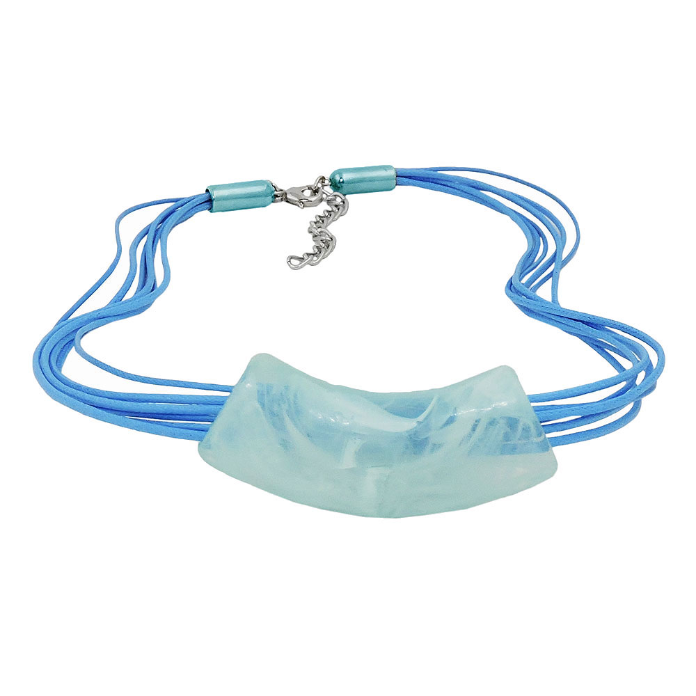 Kette 54x19mm Anhänger Rohr flach gebogen blau-türkis-marmoriert matt Kunststoff 45cm (Länge 45cm, blau)