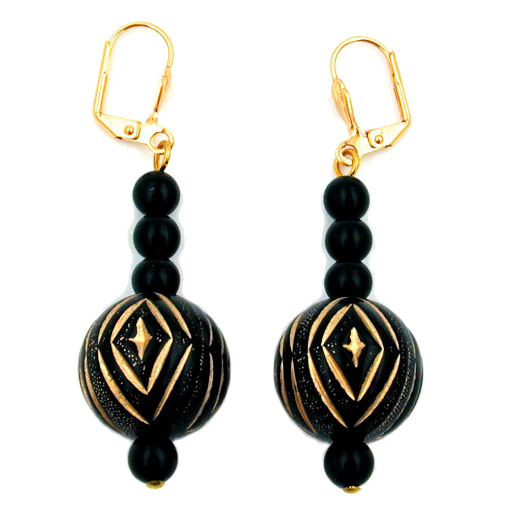 Ohrbrisur Ohrhänger Ohrringe 59x18mm goldfarben Schmuckperle schwarz-gold Kunststoff (schwarz)