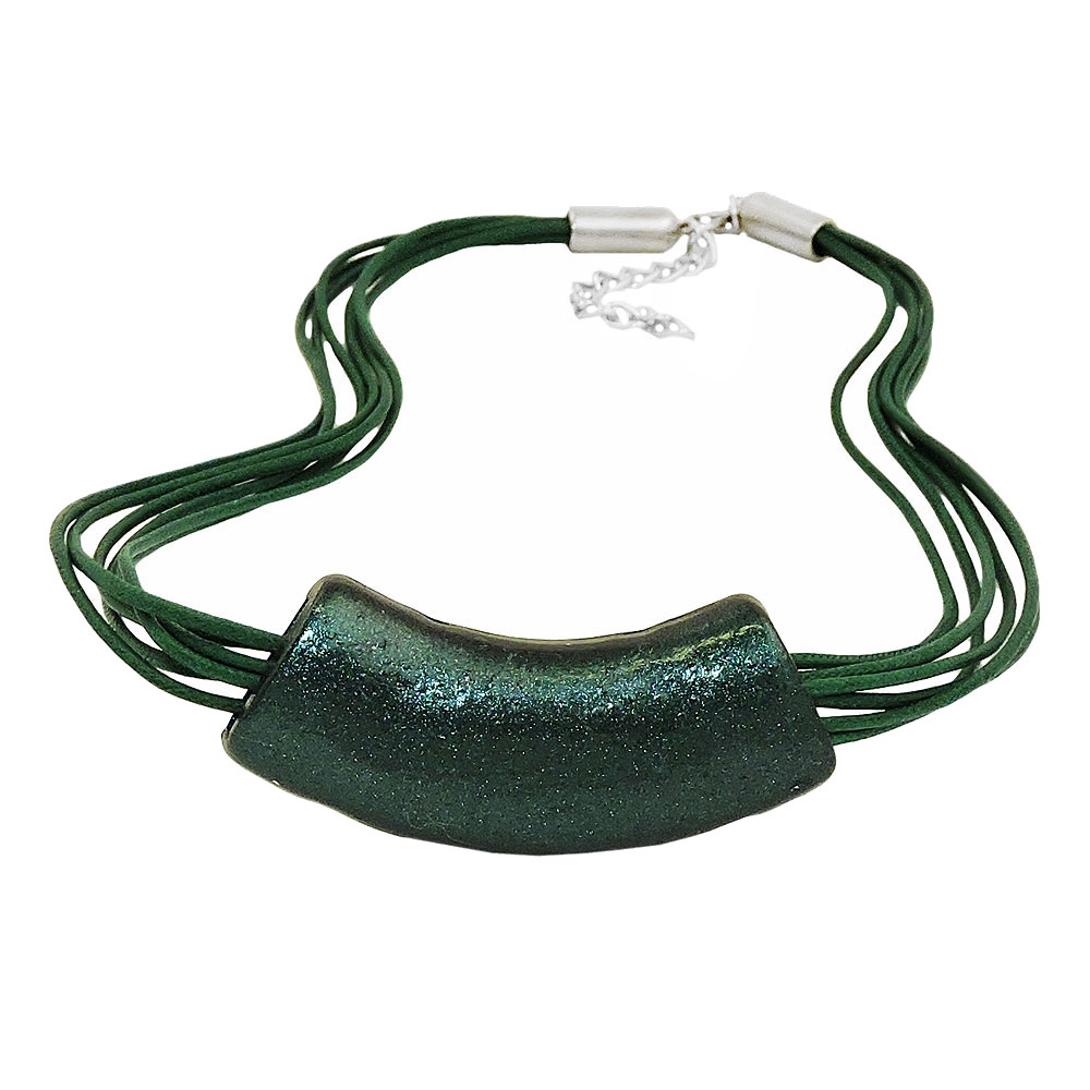 Kette 54x19mm Anhänger Rohr flach gebogen grün-metallic-glänzend Kunststoff 45cm (Länge 45cm, dunkelgrün)