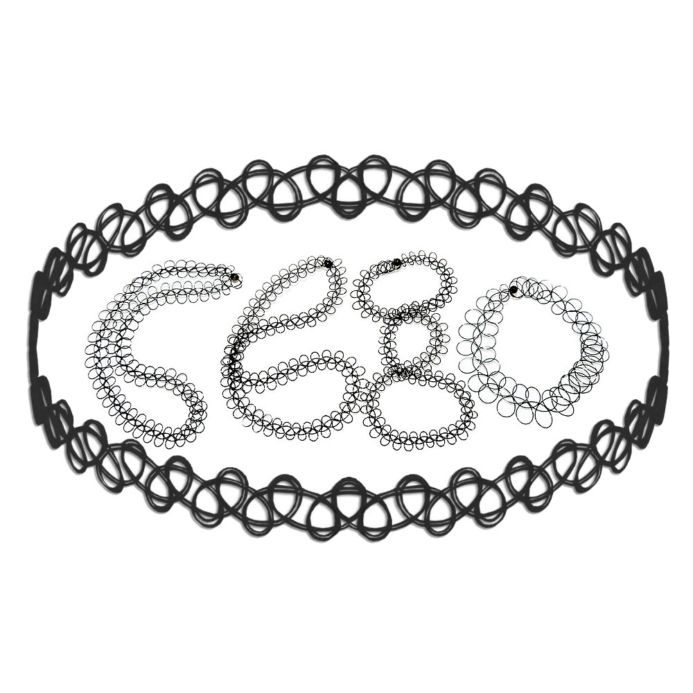 Kette 4 Stück flexible Tattoo-Kette schwarz 36cm (Länge 36cm, schwarz)