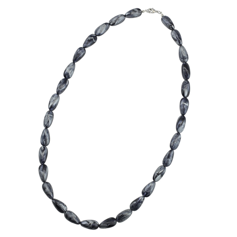 Kette 20x10mm Winkelperle Kunststoff grau-silber-marmoriert glänzend 60cm (Länge 60cm)