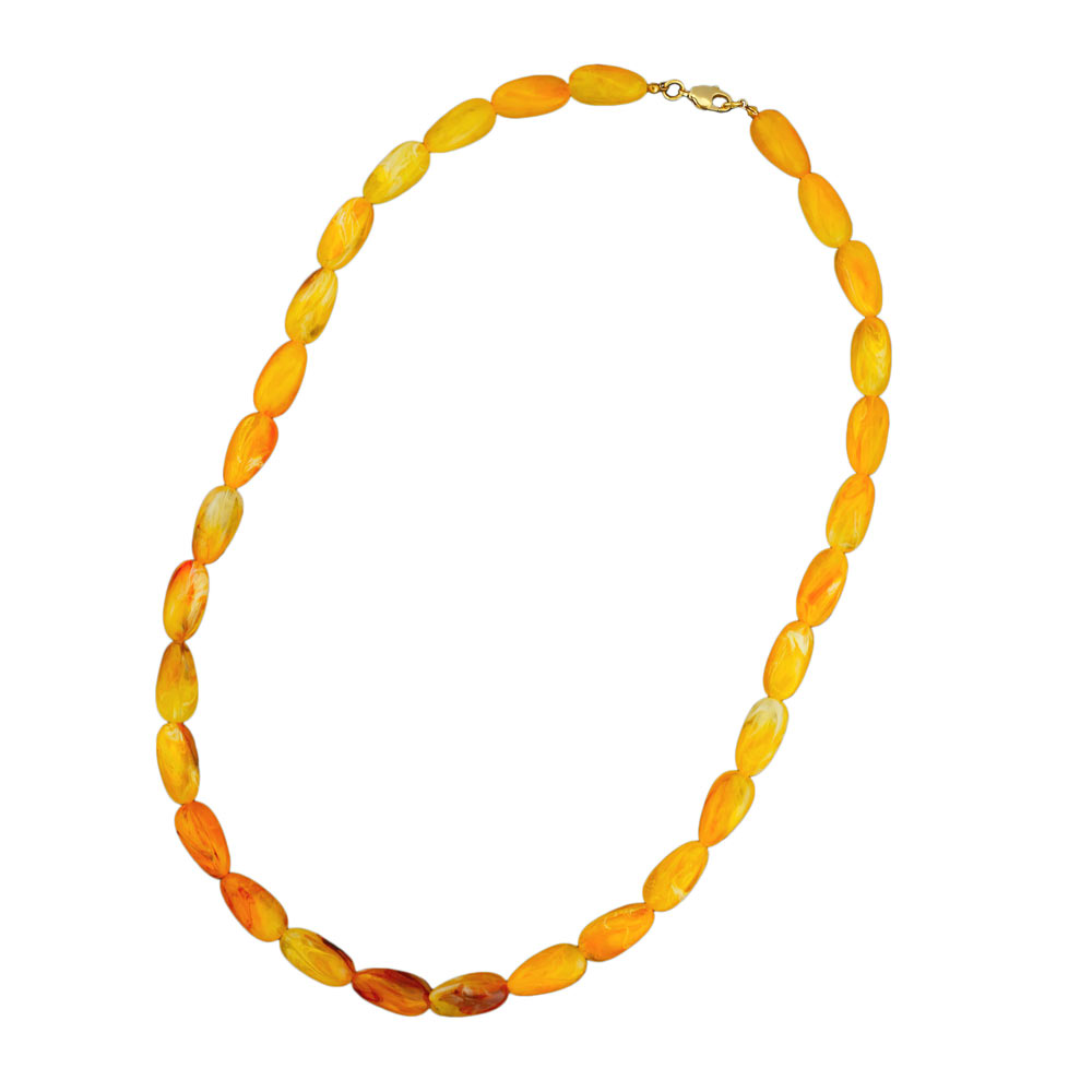 Kette 20x10mm Winkelperle Kunststoff gelb-bernstein-marmor glänzend 60cm (Länge 60cm)