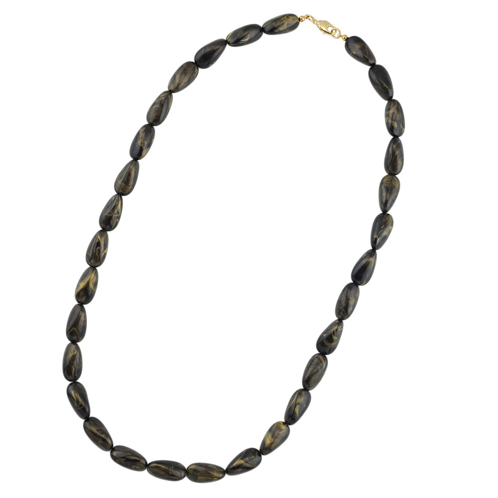 Kette 20x10mm Winkelperle Kunststoff schwarz-gold-marmoriert glänzend 60cm (Länge 60cm)