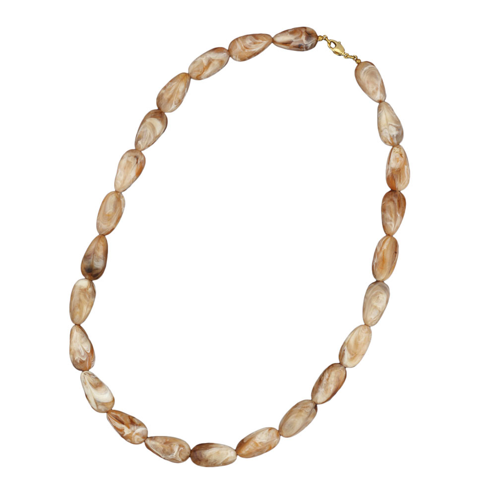 Kette 25x17mm Winkelperle Kunststoff natur-beige-marmoriert glänzend 60cm (Länge 60cm)
